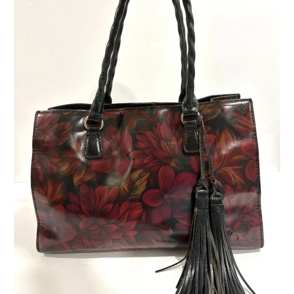 Patricia Nash Women's Leather Primrose Rustic Mums Satchel Bag Adjustable Strap